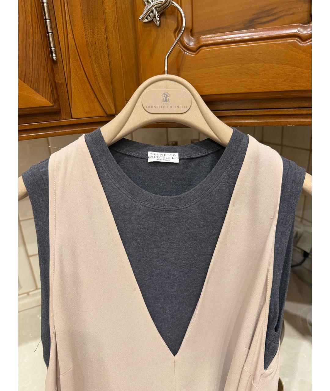 BRUNELLO CUCINELLI Бежевое шелковое повседневное платье, фото 3