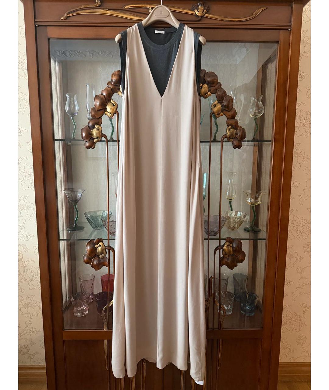 BRUNELLO CUCINELLI Бежевое шелковое повседневное платье, фото 4