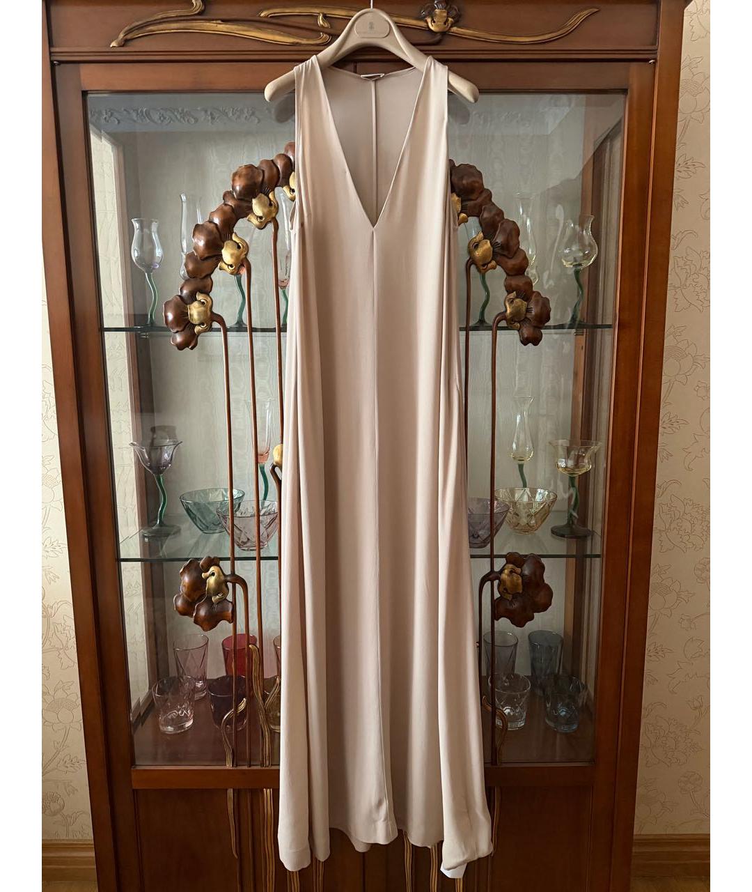 BRUNELLO CUCINELLI Бежевое шелковое повседневное платье, фото 6