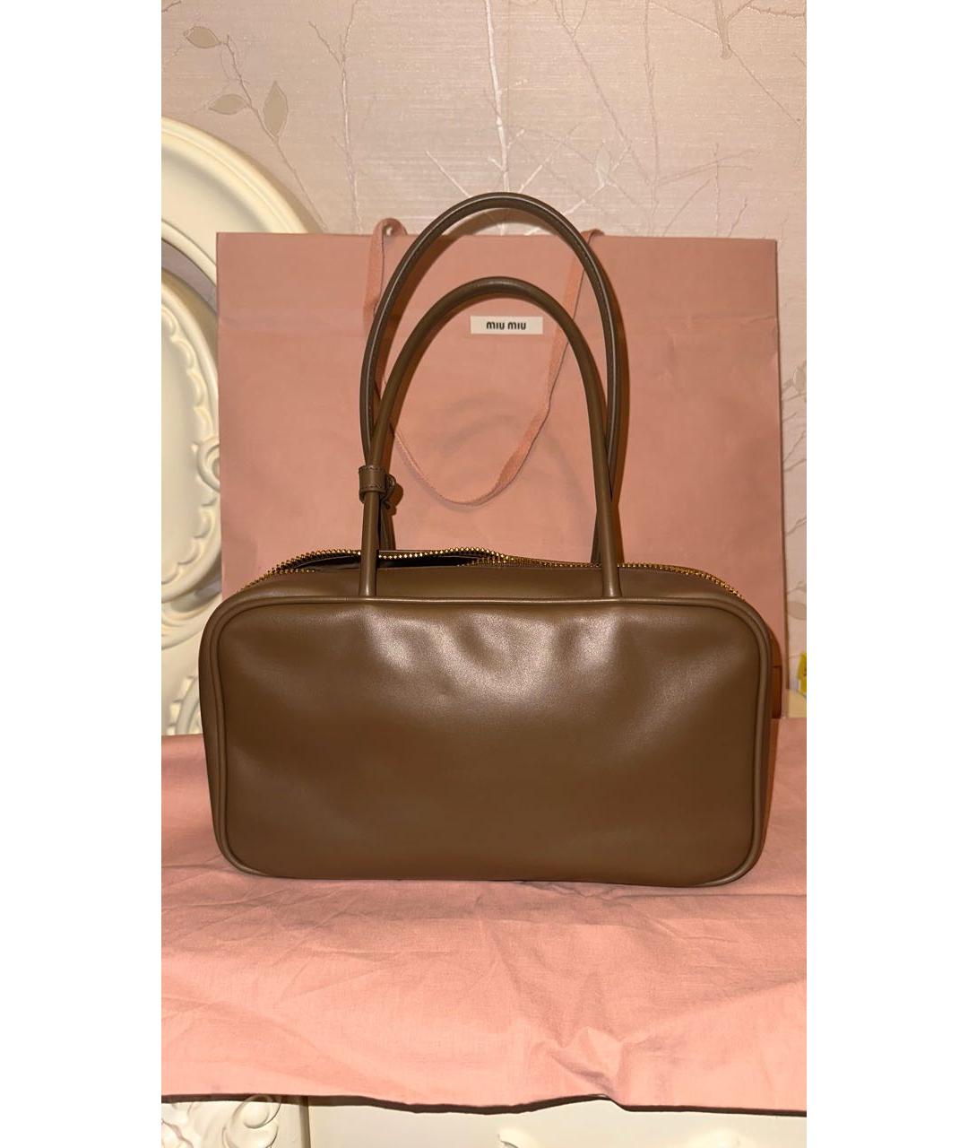 MIU MIU Хаки кожаная сумка через плечо, фото 2