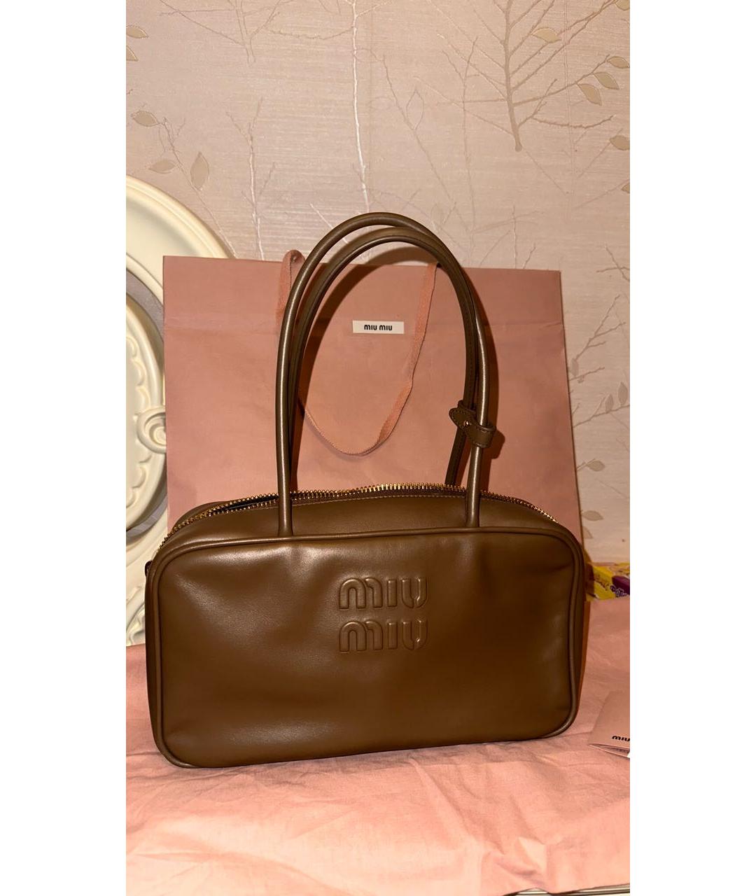 MIU MIU Хаки кожаная сумка через плечо, фото 6