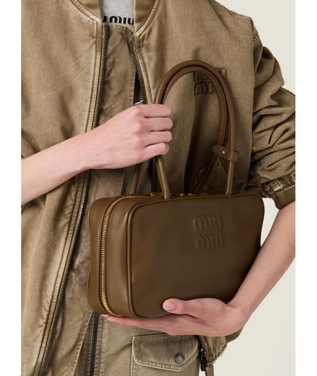 MIU MIU Хаки кожаная сумка через плечо, фото 3