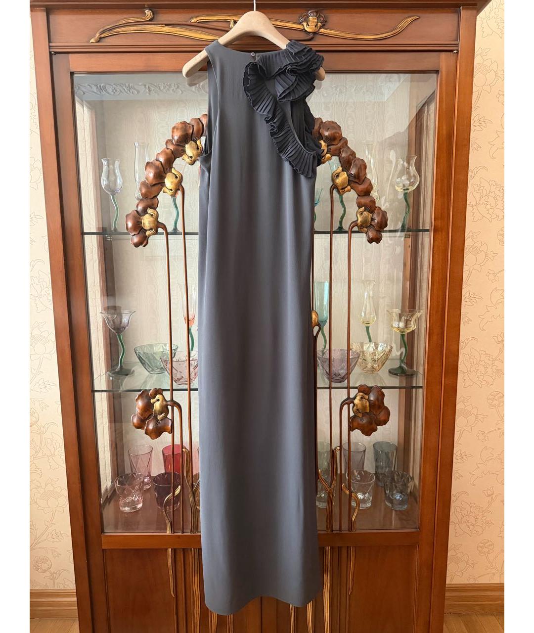 BRUNELLO CUCINELLI Серое шелковое коктейльное платье, фото 4