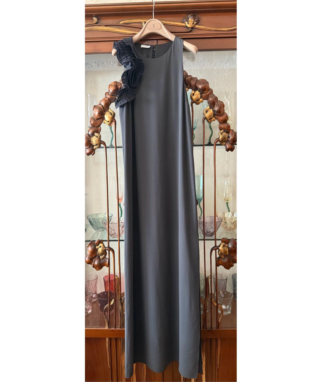 BRUNELLO CUCINELLI Серое шелковое коктейльное платье, фото 2