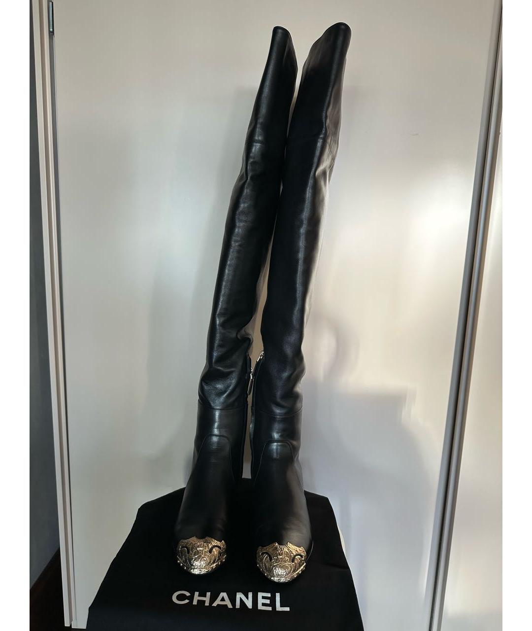 CHANEL Черные кожаные ботфорты, фото 5