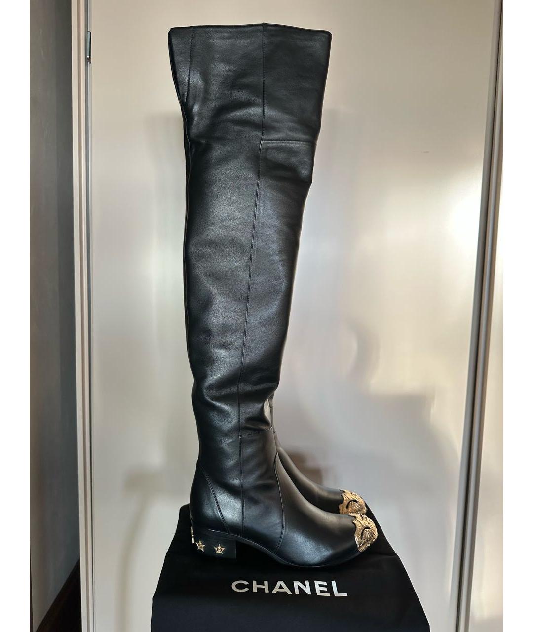 CHANEL Черные кожаные ботфорты, фото 8