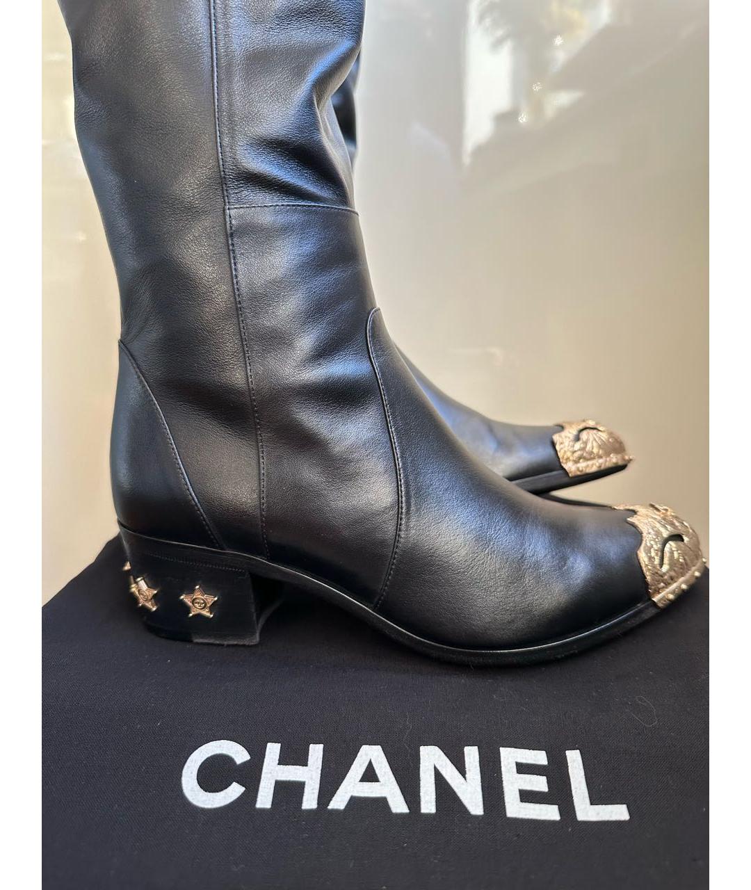 CHANEL Черные кожаные ботфорты, фото 4