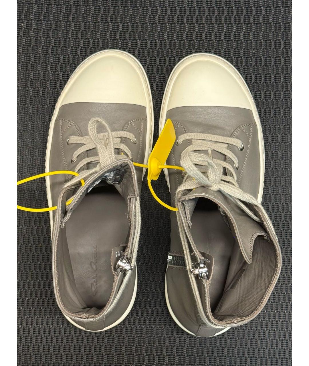 RICK OWENS Антрацитовые кожаные высокие кроссовки / кеды, фото 3