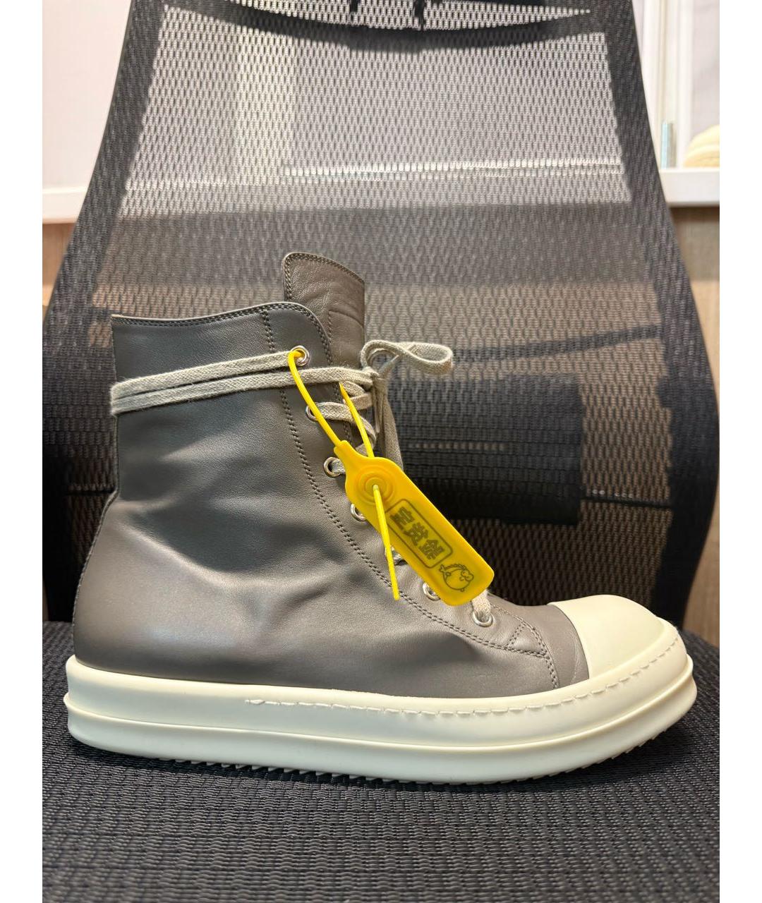 RICK OWENS Антрацитовые кожаные высокие кроссовки / кеды, фото 9