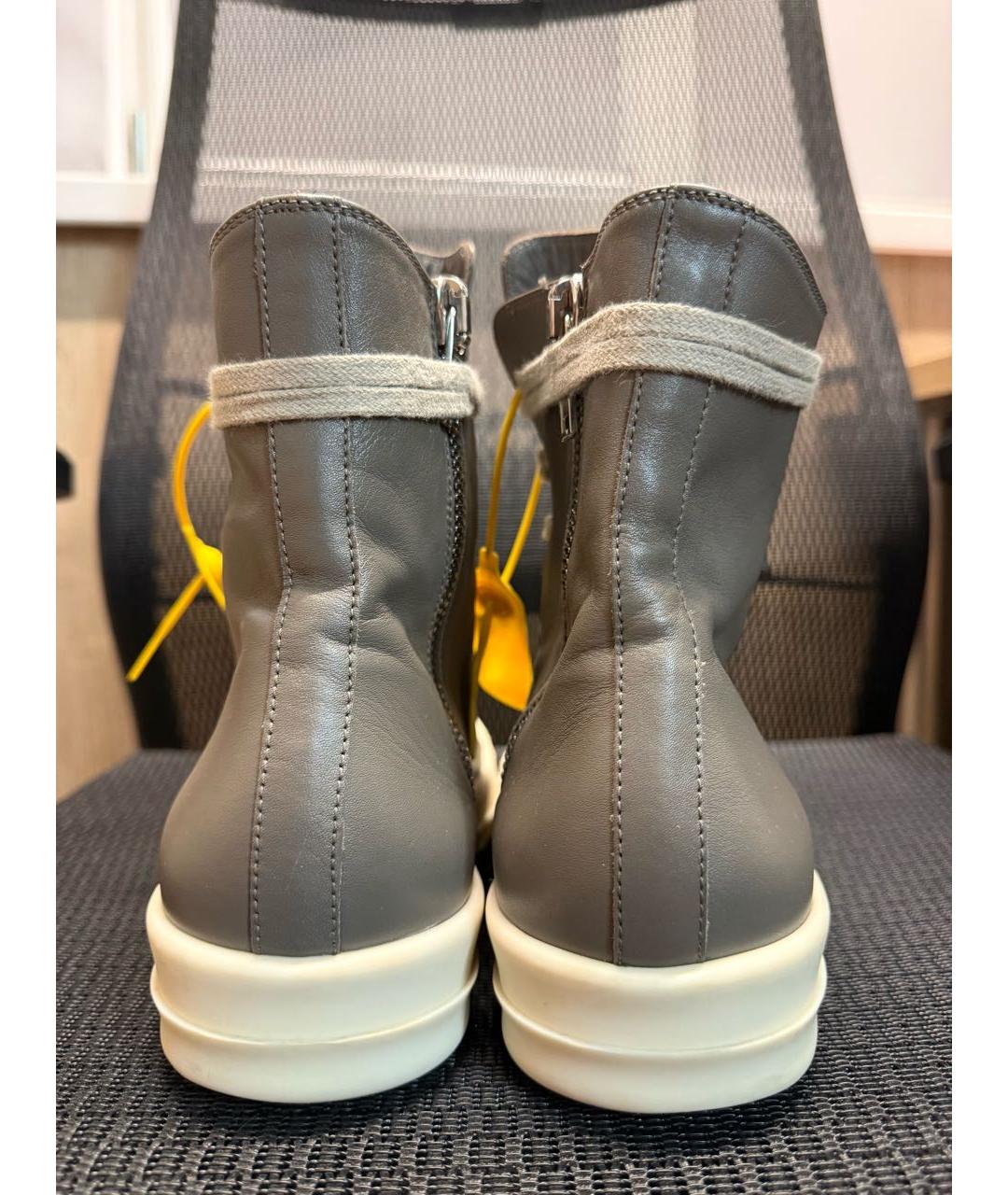 RICK OWENS Антрацитовые кожаные высокие кроссовки / кеды, фото 4