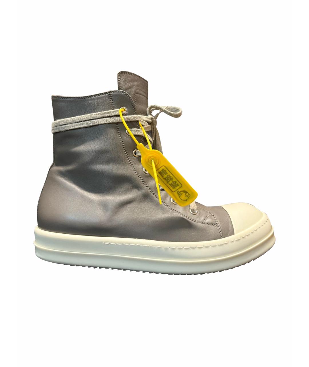 RICK OWENS Антрацитовые кожаные высокие кроссовки / кеды, фото 1