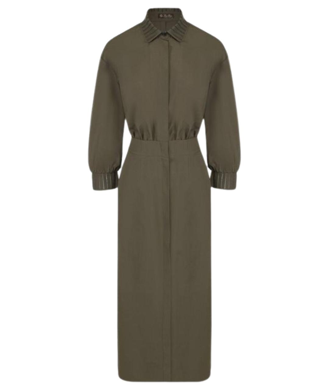 LORO PIANA Хаки шелковое повседневное платье, фото 1
