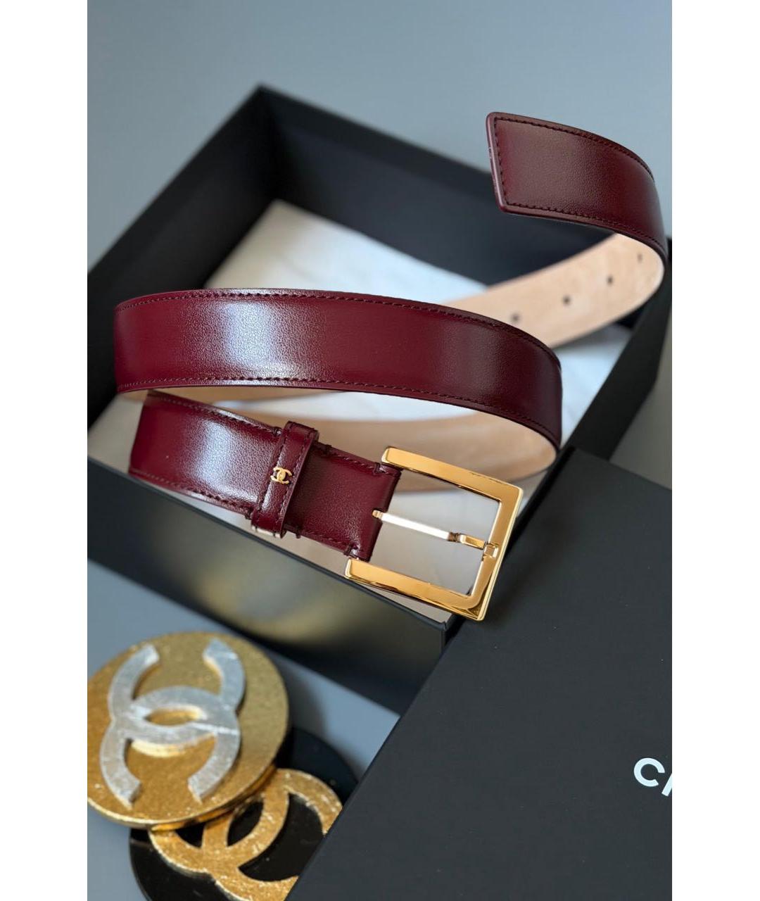 CHANEL Бордовый кожаный ремень, фото 2