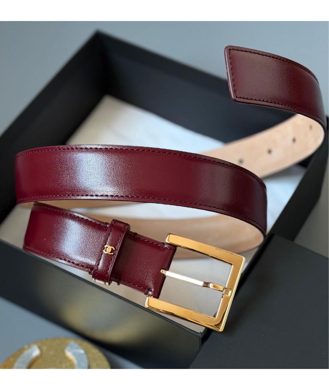 CHANEL Бордовый кожаный ремень, фото 3