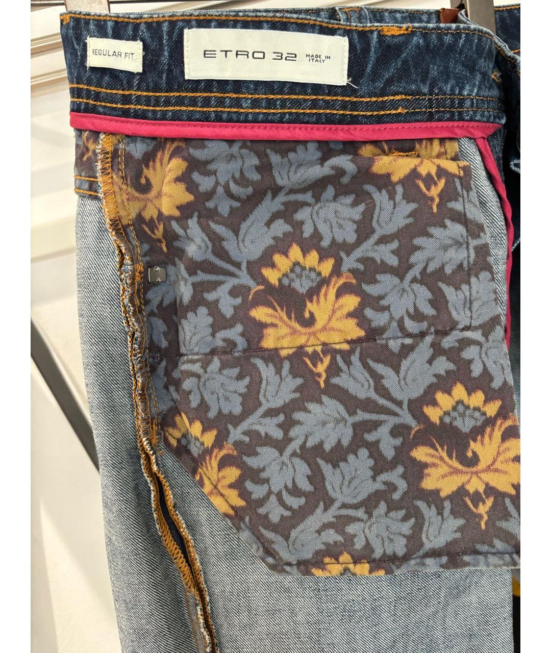 ETRO Темно-синие хлопковые прямые джинсы, фото 5