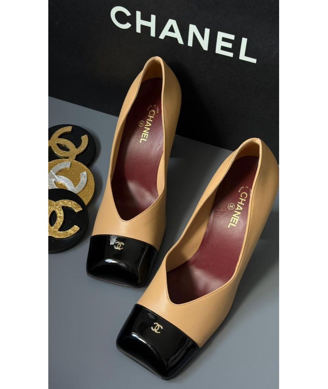 CHANEL Бежевые кожаные туфли, фото 3