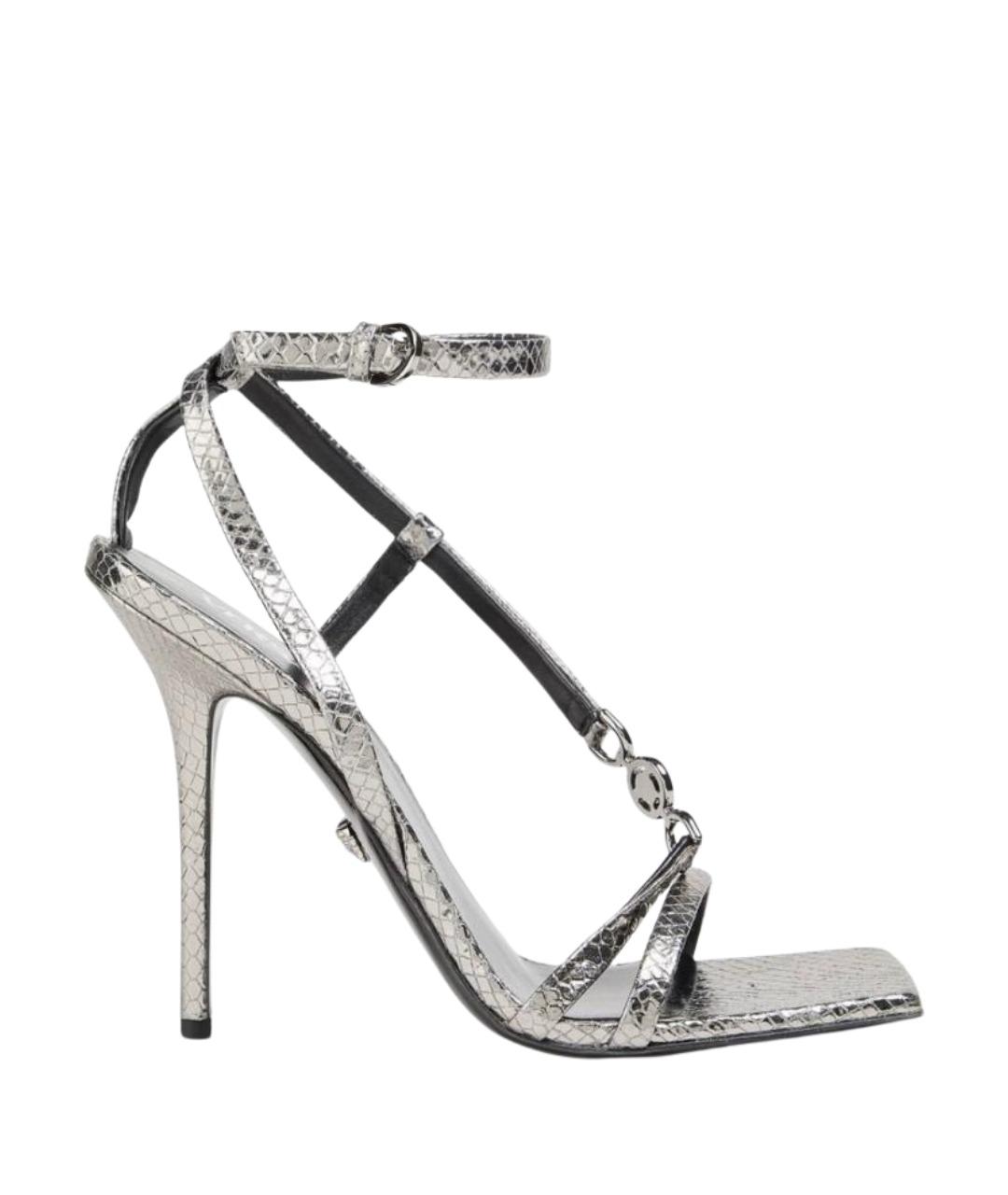 VERSACE Серебряные кожаные босоножки, фото 1