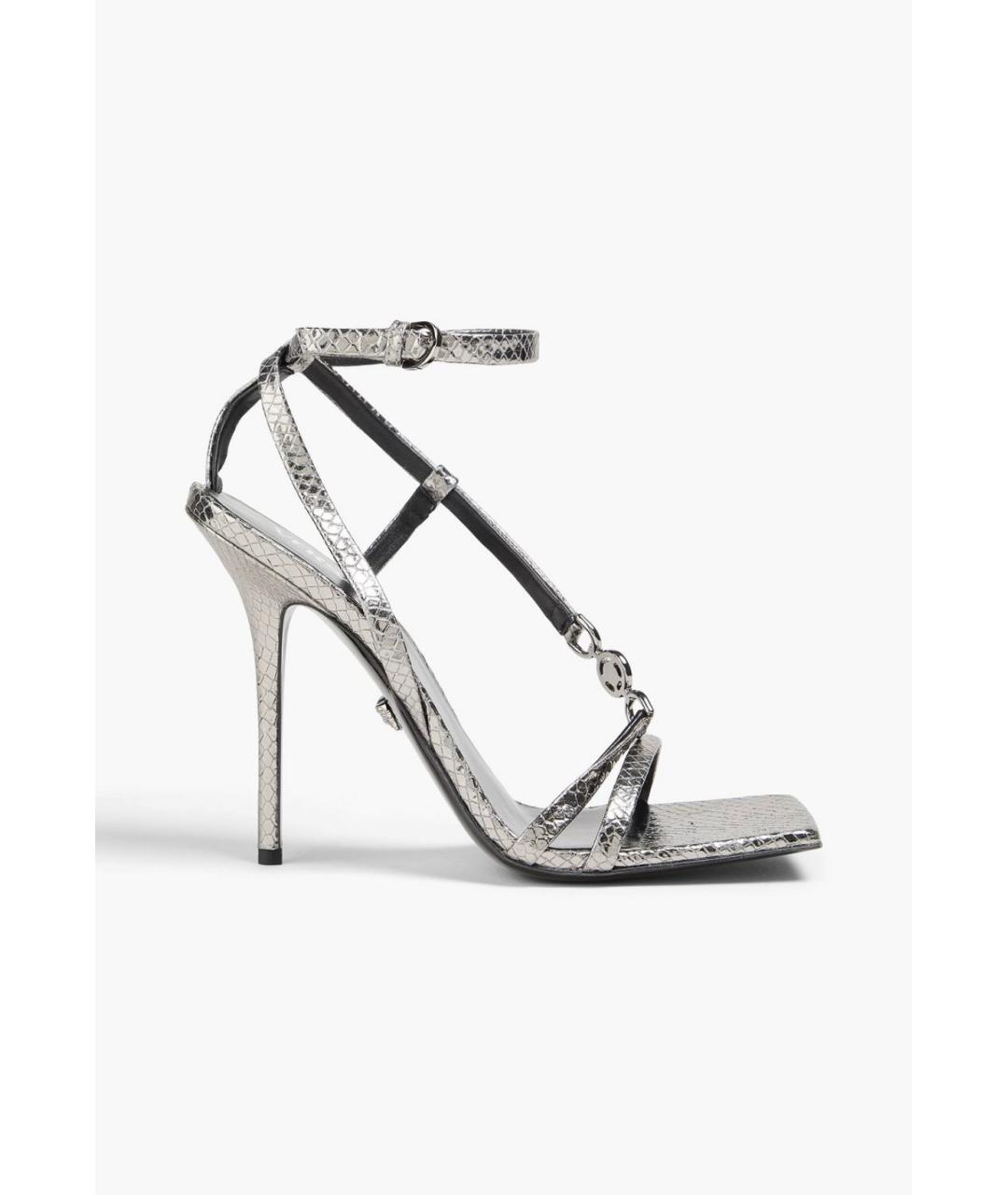 VERSACE Серебряные кожаные босоножки, фото 5