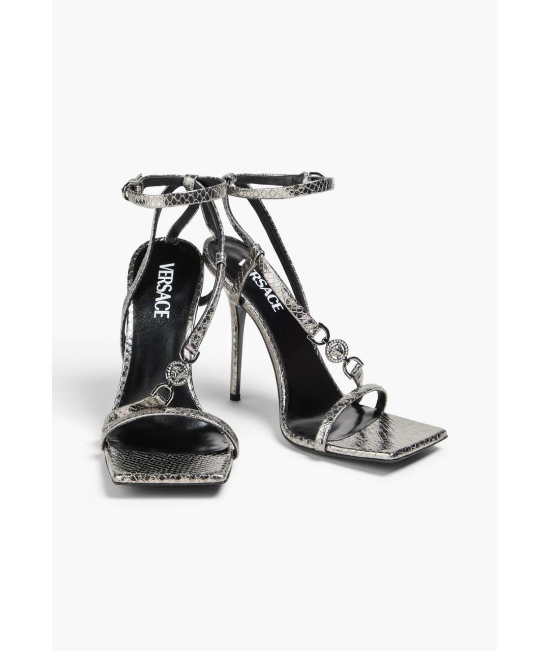 VERSACE Серебряные кожаные босоножки, фото 2