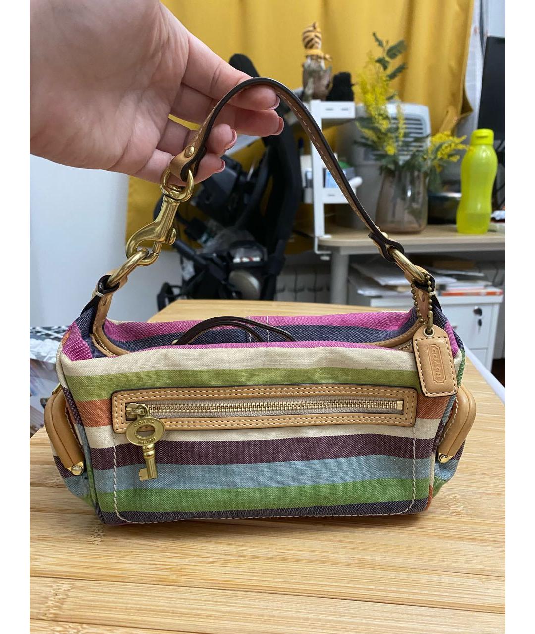 COACH Бежевая тканевая сумка с короткими ручками, фото 9