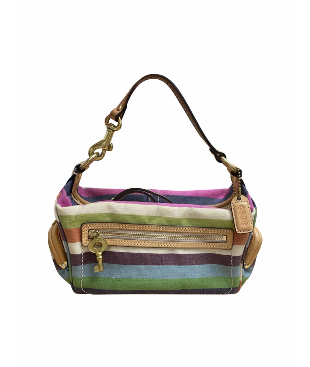 COACH Бежевая тканевая сумка с короткими ручками, фото 1