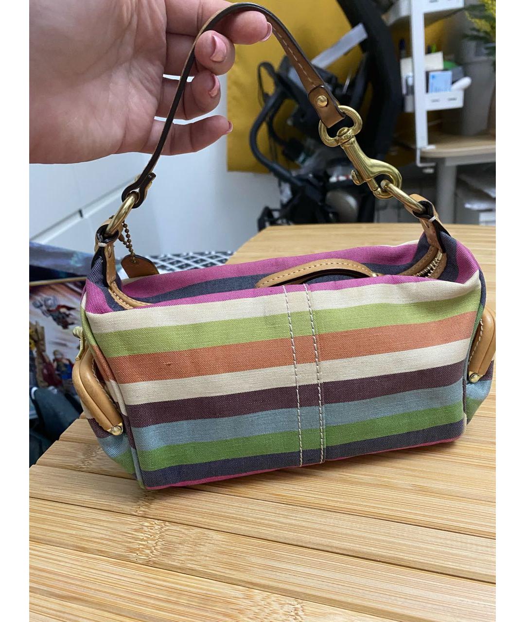 COACH Бежевая тканевая сумка с короткими ручками, фото 3