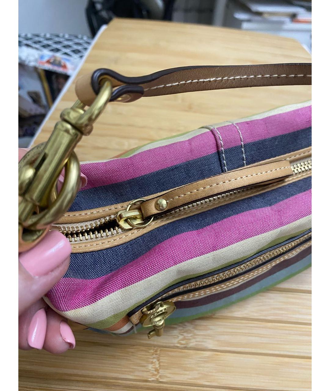 COACH Бежевая тканевая сумка с короткими ручками, фото 4