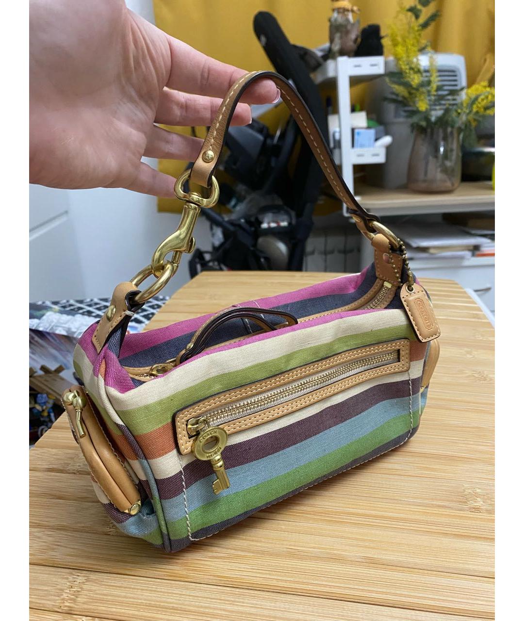 COACH Бежевая тканевая сумка с короткими ручками, фото 2