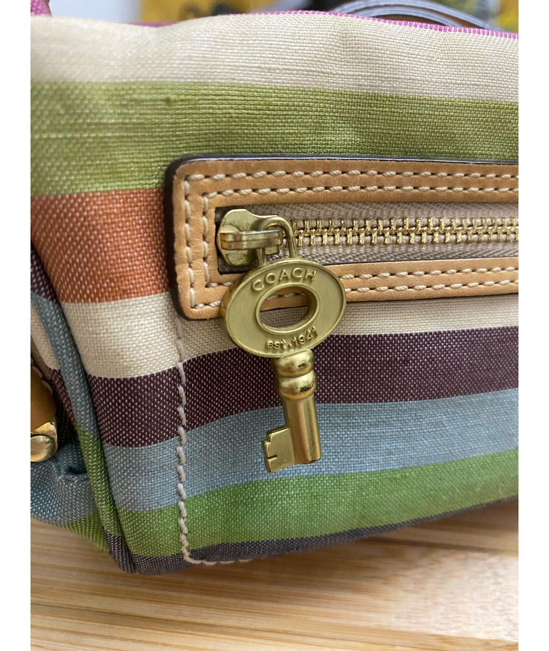 COACH Бежевая тканевая сумка с короткими ручками, фото 7