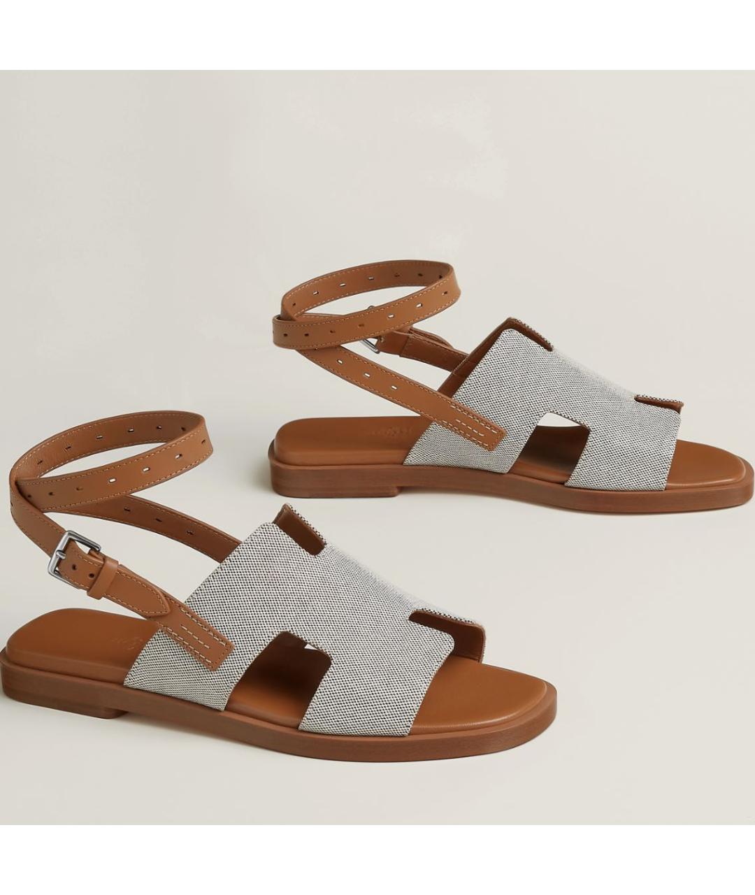 HERMES Бежевые текстильные сандалии, фото 5