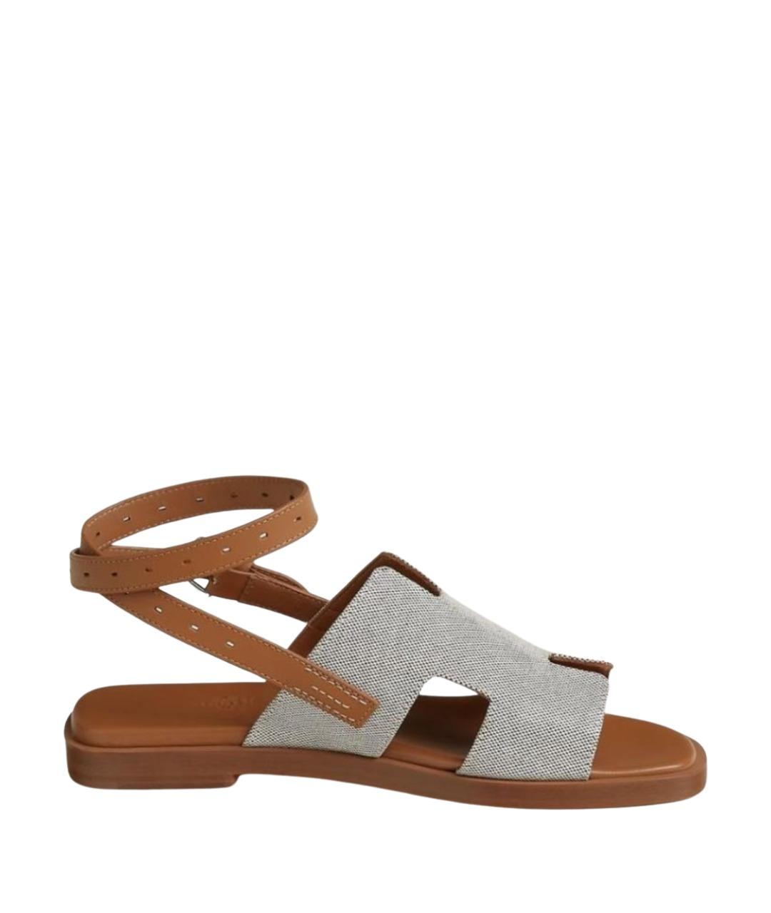 HERMES Бежевые текстильные сандалии, фото 1