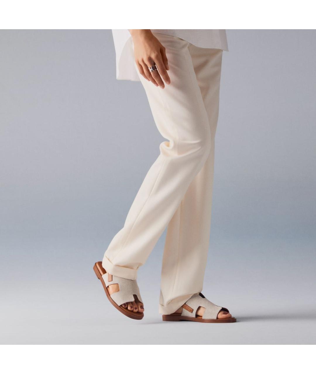 HERMES Бежевые текстильные сандалии, фото 4