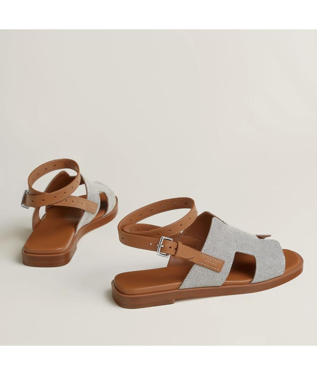 HERMES Бежевые текстильные сандалии, фото 3