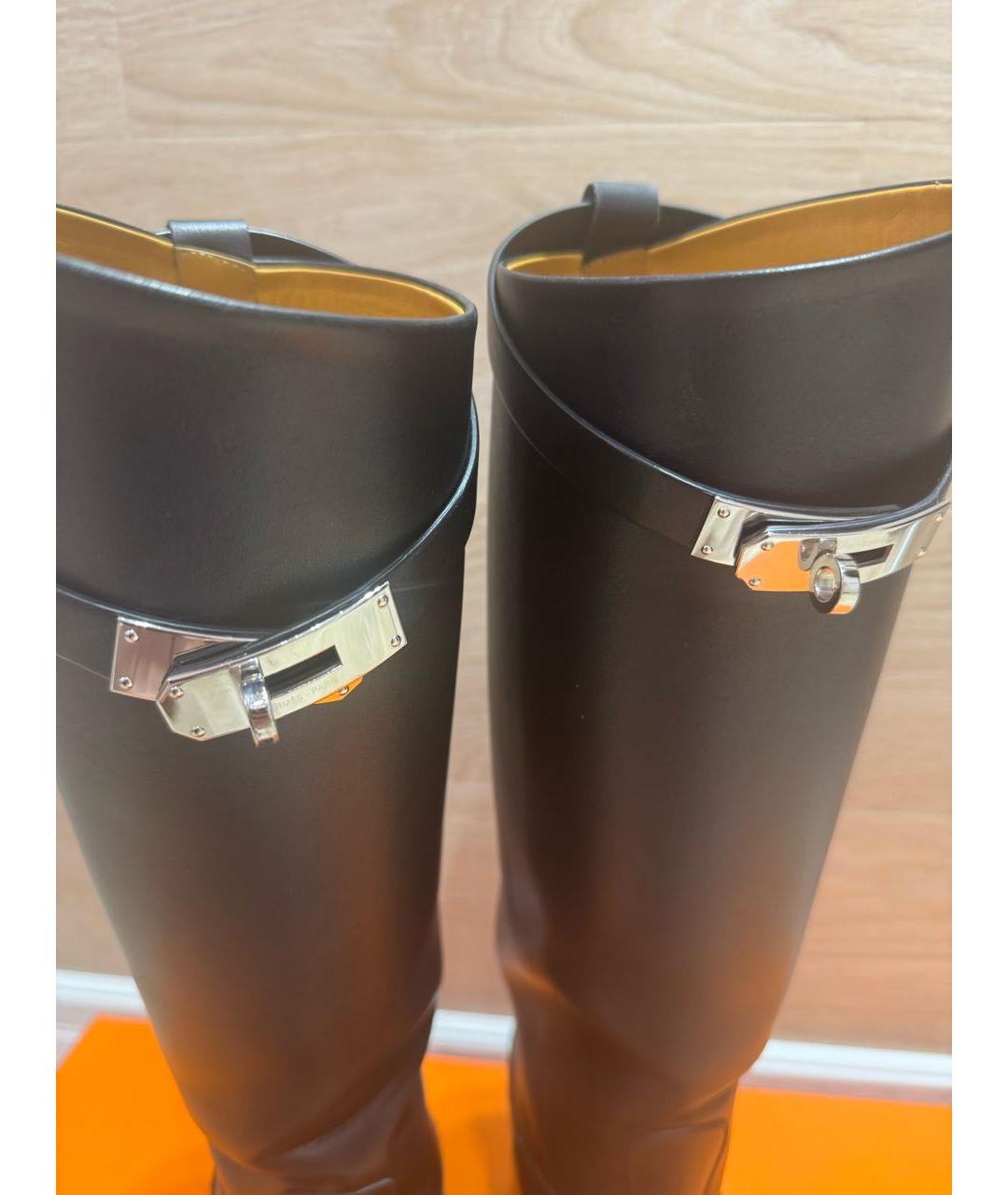 HERMES Черные кожаные сапоги, фото 5