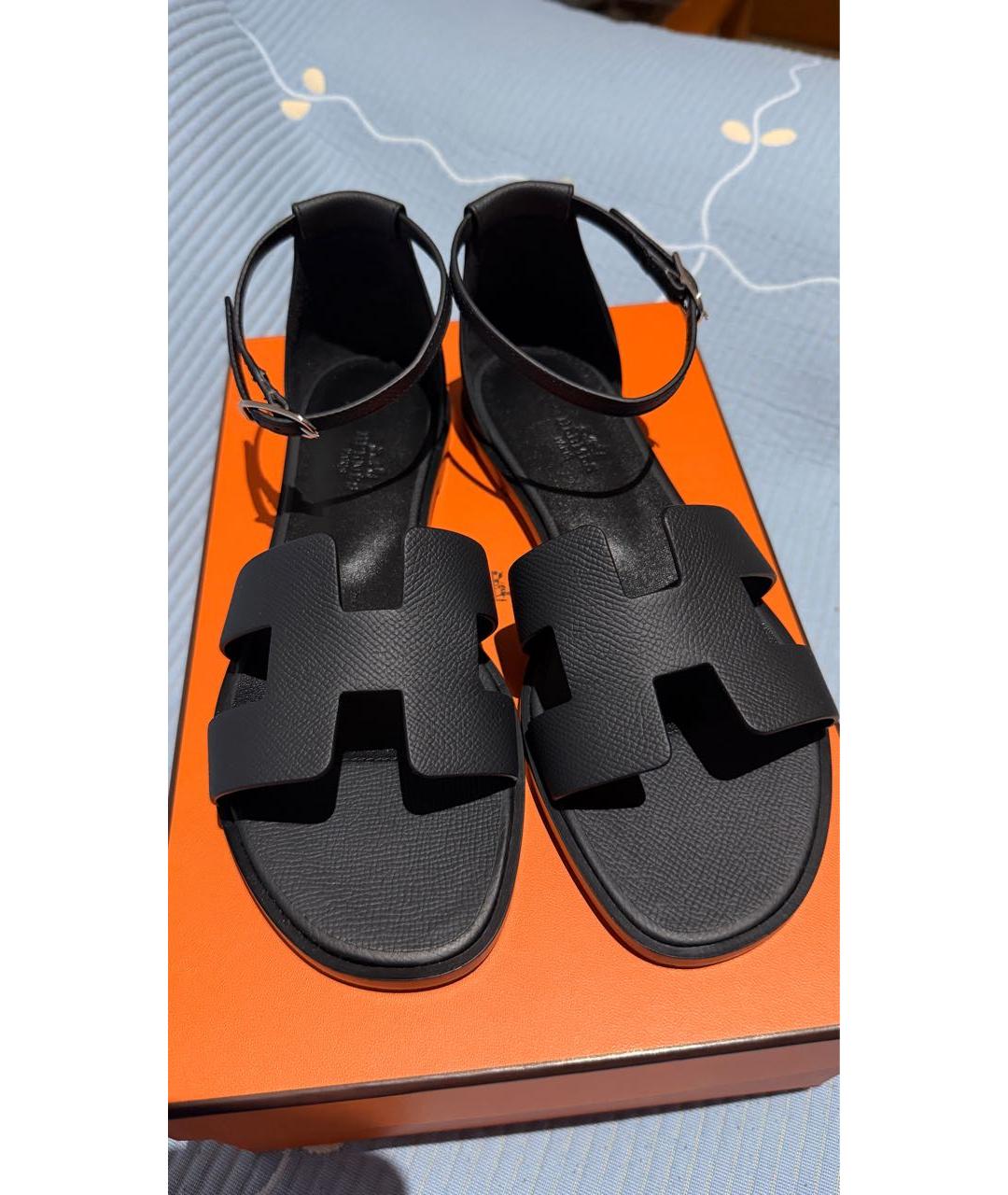 HERMES Черные кожаные сандалии, фото 2