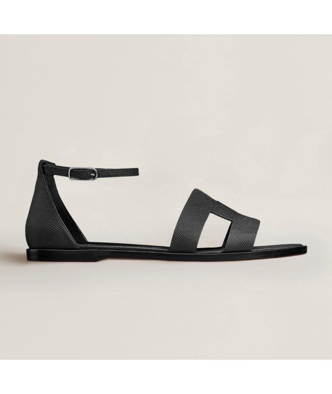 HERMES Черные кожаные сандалии, фото 5