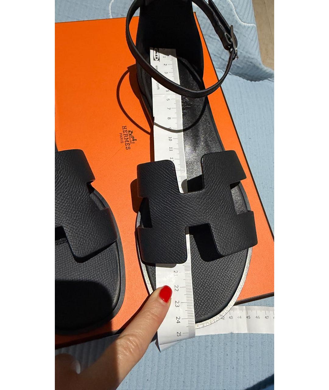 HERMES Черные кожаные сандалии, фото 4