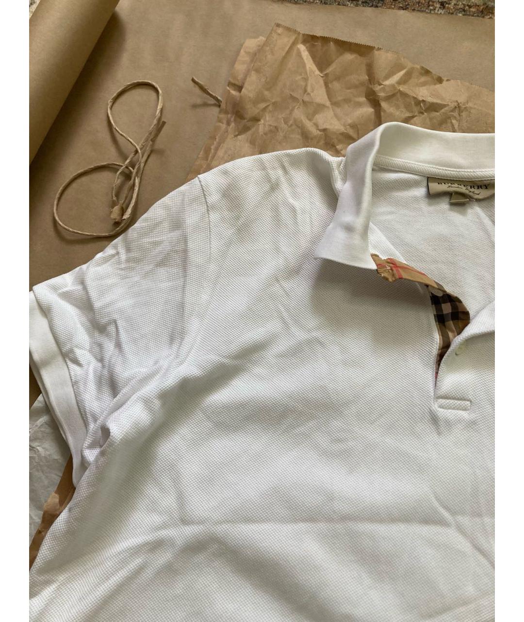 BURBERRY Белое хлопковое поло с коротким рукавом, фото 5