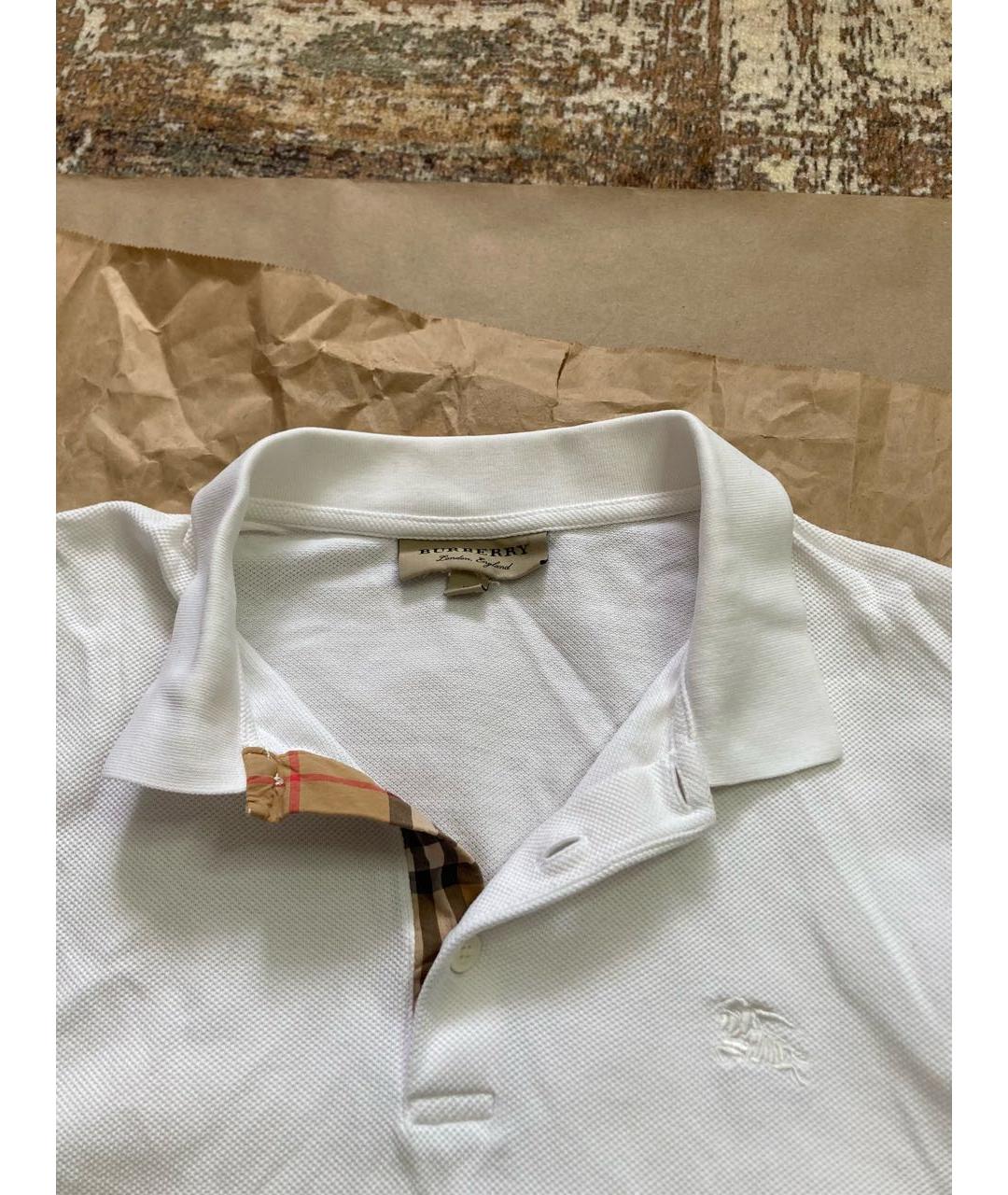 BURBERRY Белое хлопковое поло с коротким рукавом, фото 2