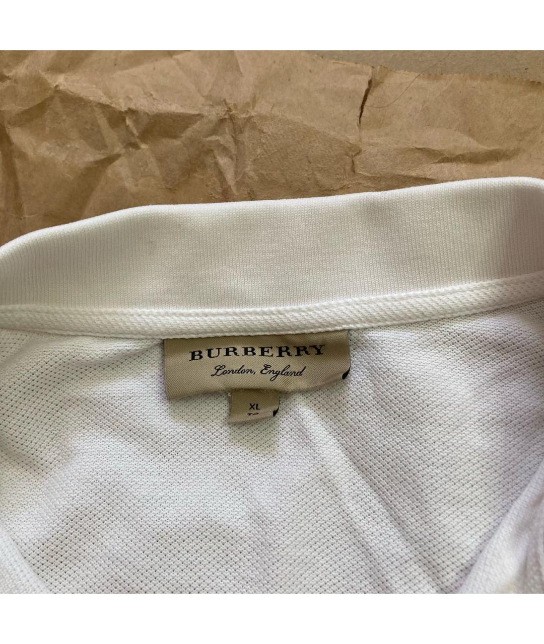 BURBERRY Белое хлопковое поло с коротким рукавом, фото 7