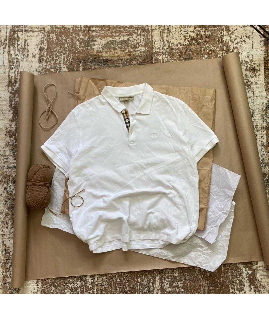 BURBERRY Белое хлопковое поло с коротким рукавом, фото 9