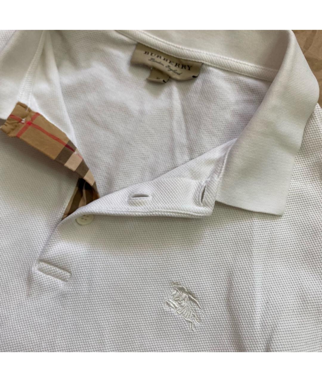 BURBERRY Белое хлопковое поло с коротким рукавом, фото 6