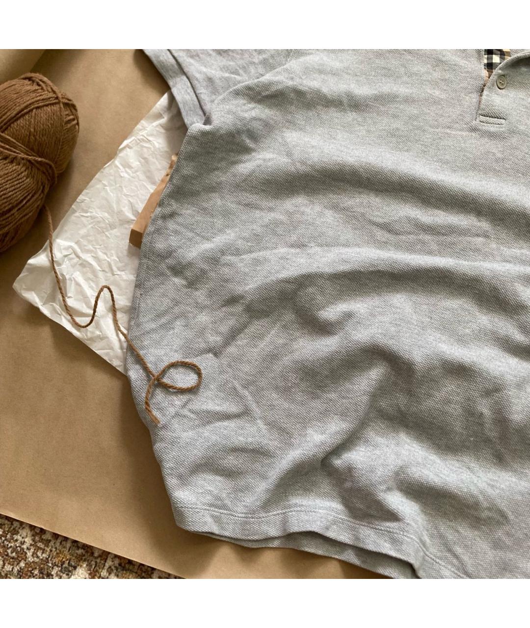 BURBERRY Серое хлопковое поло с коротким рукавом, фото 4