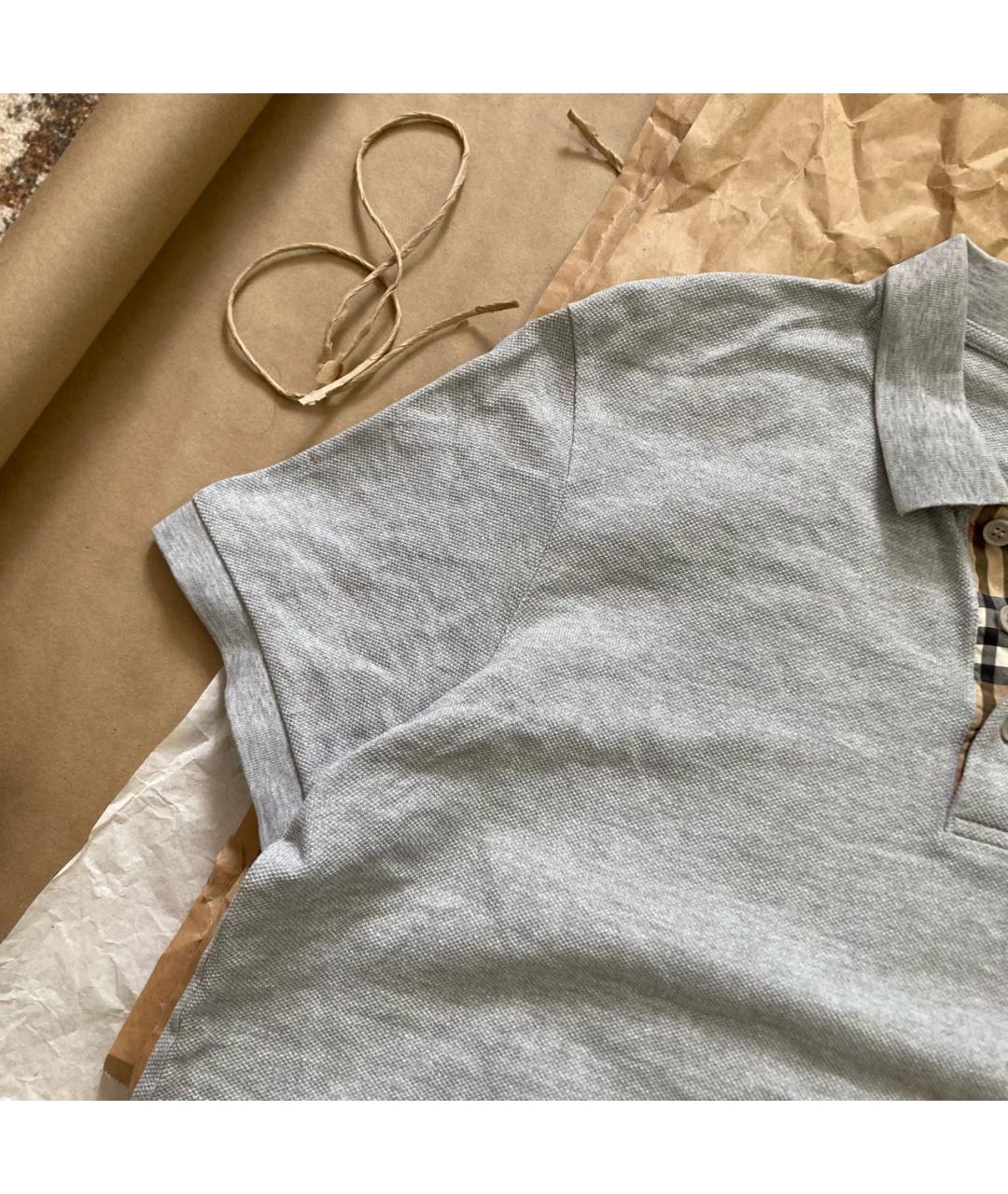 BURBERRY Серое хлопковое поло с коротким рукавом, фото 5