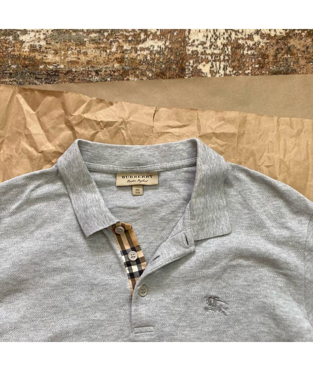 BURBERRY Серое хлопковое поло с коротким рукавом, фото 7