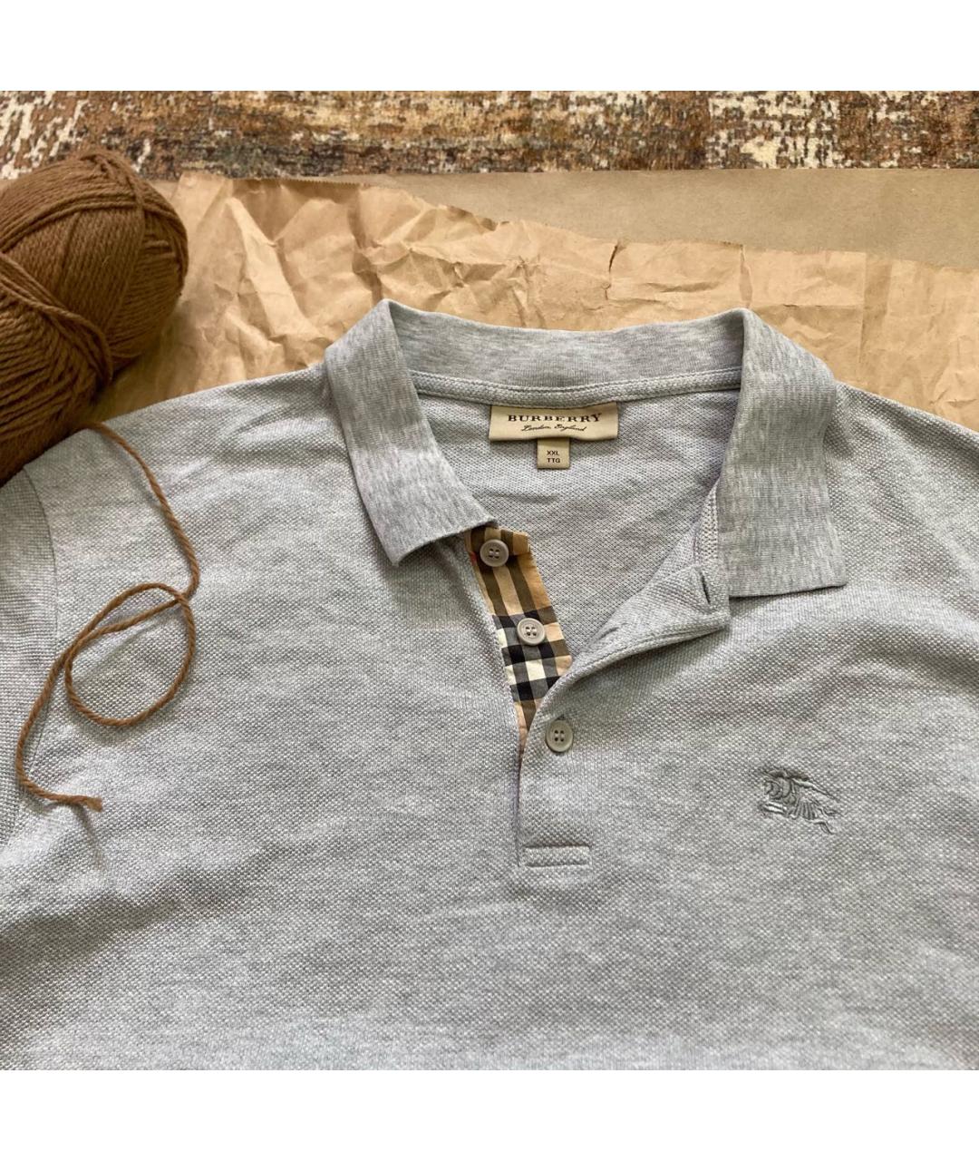 BURBERRY Серое хлопковое поло с коротким рукавом, фото 2