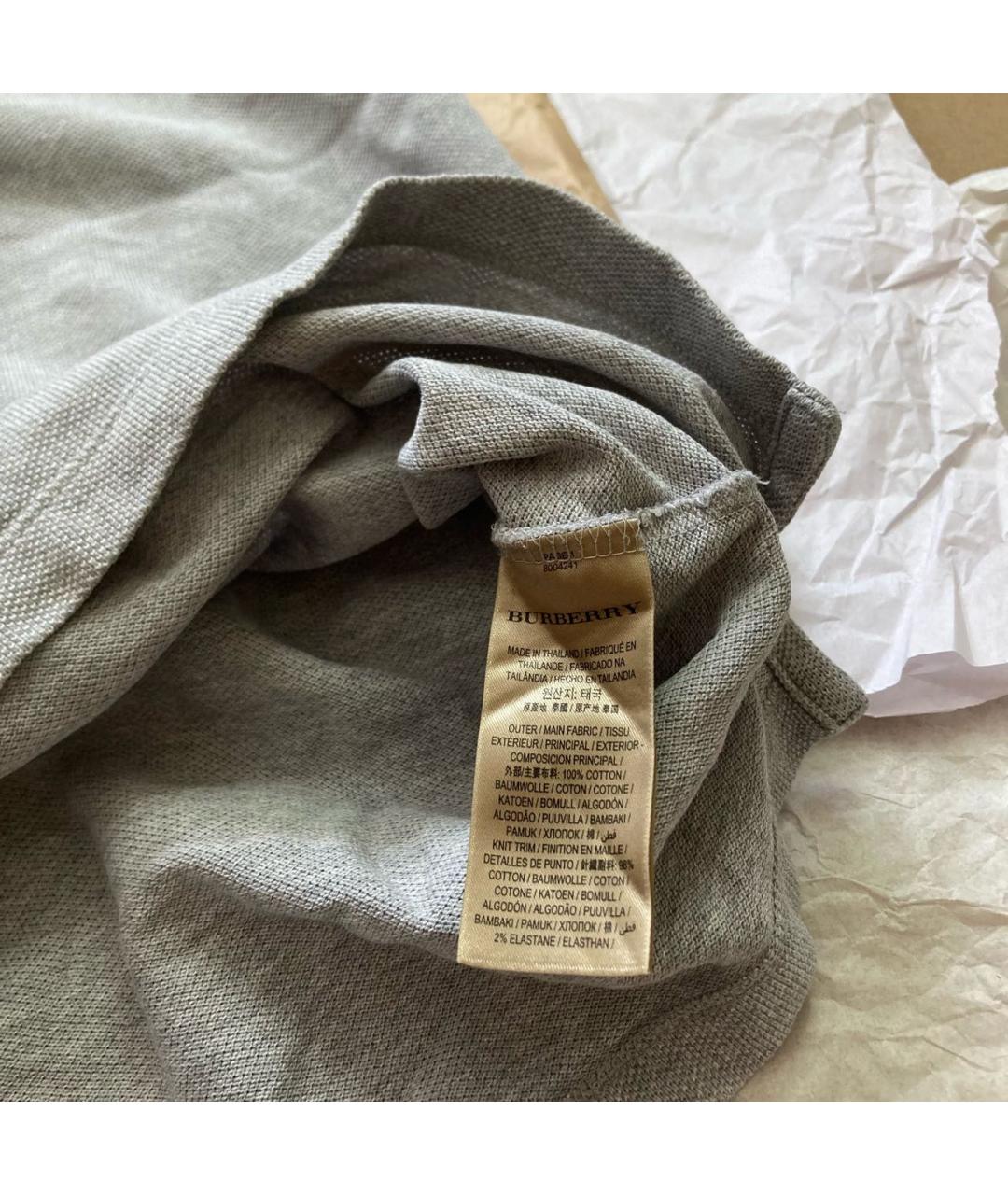 BURBERRY Серое хлопковое поло с коротким рукавом, фото 8