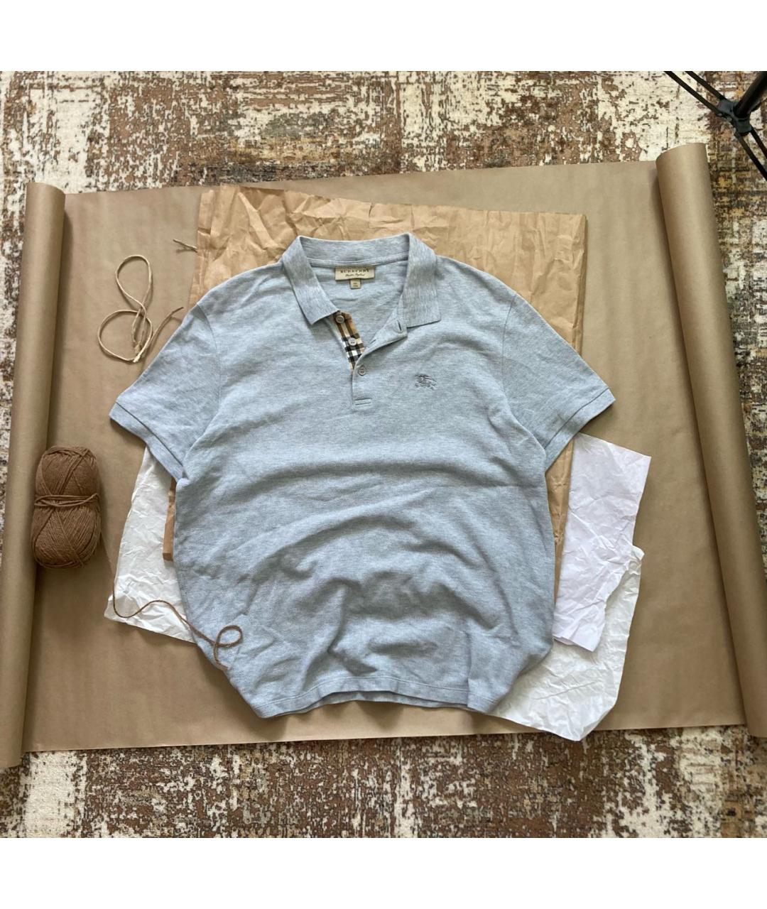 BURBERRY Серое хлопковое поло с коротким рукавом, фото 9
