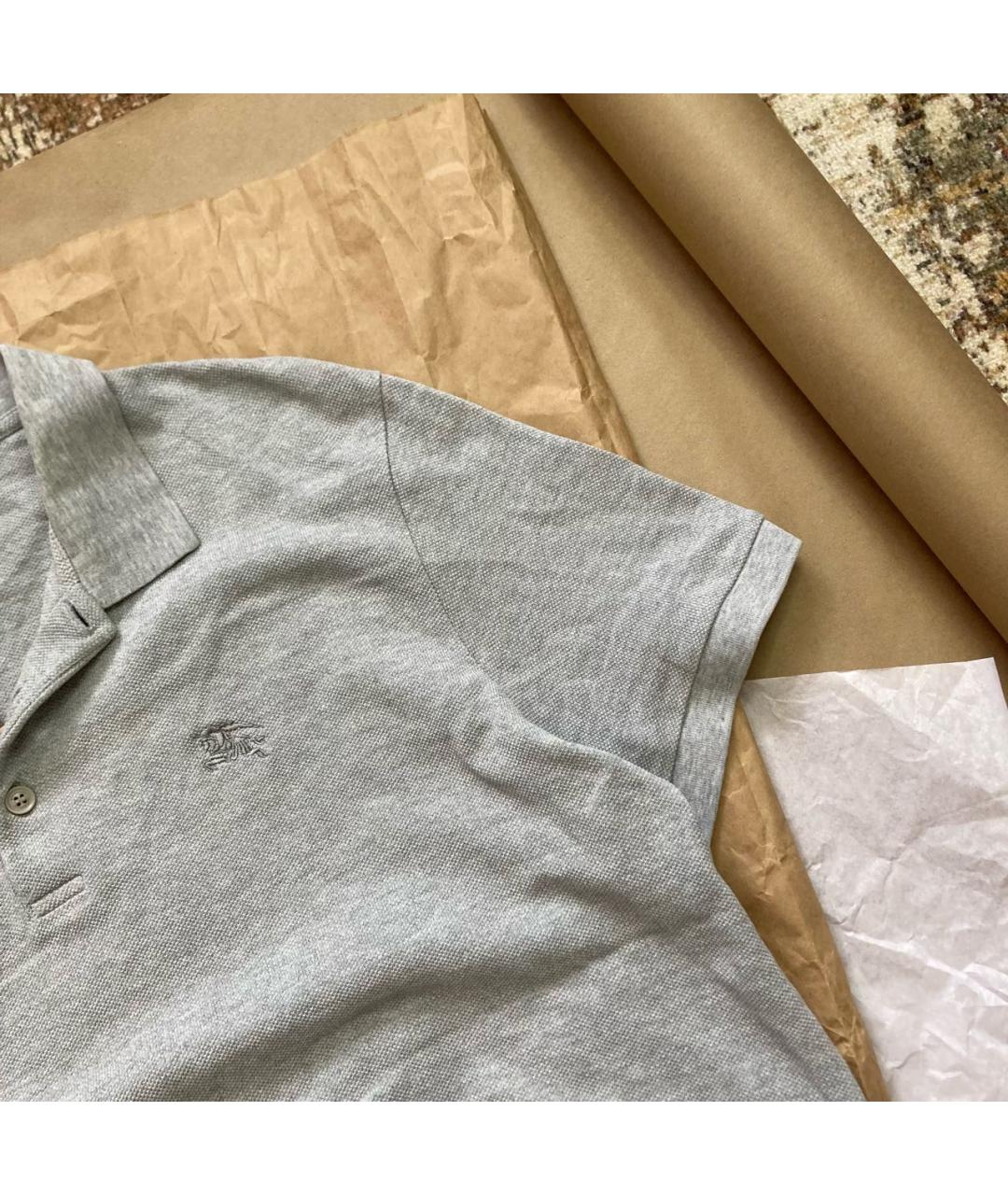 BURBERRY Серое хлопковое поло с коротким рукавом, фото 6