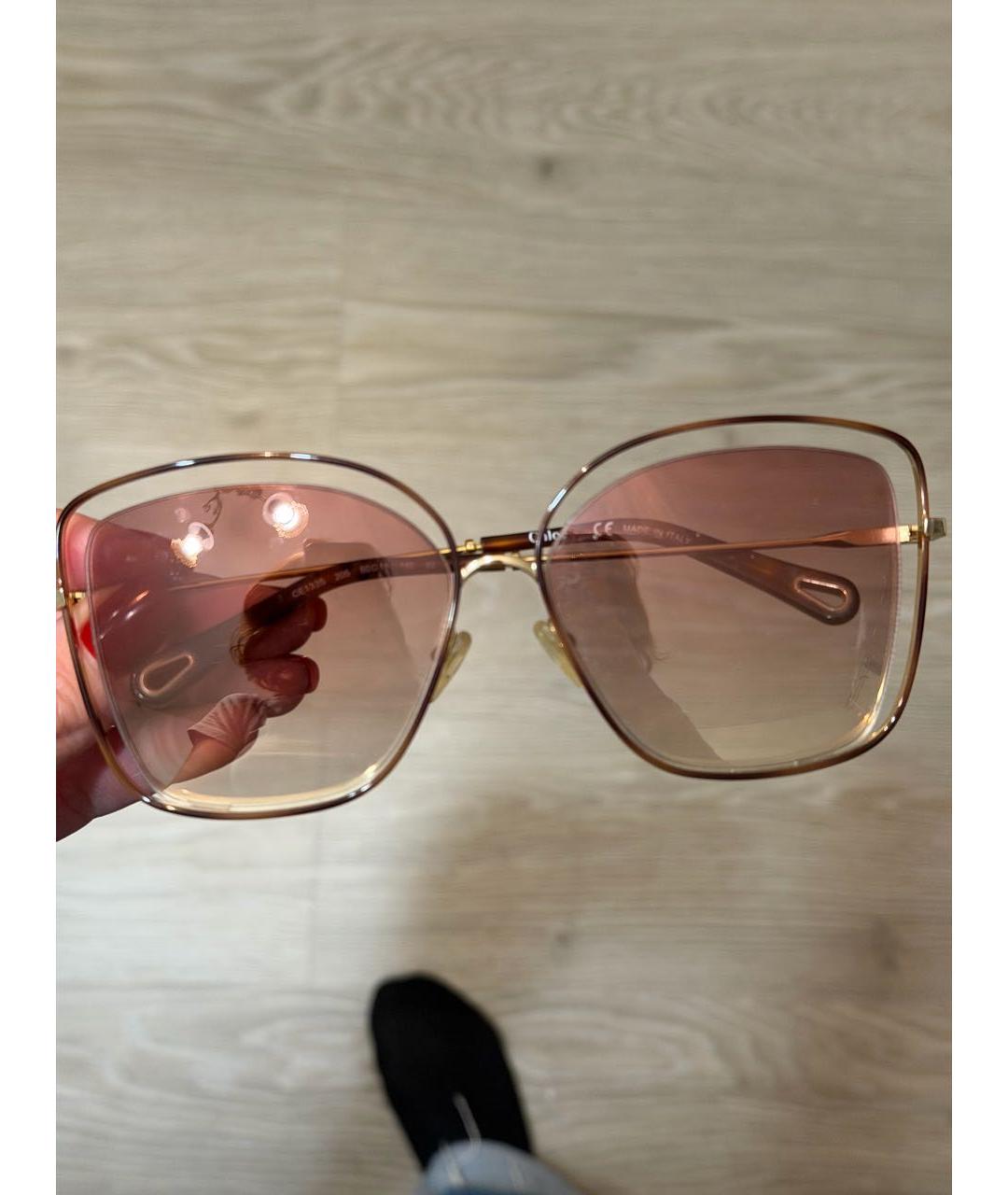 CHLOE Бежевые металлические солнцезащитные очки, фото 4